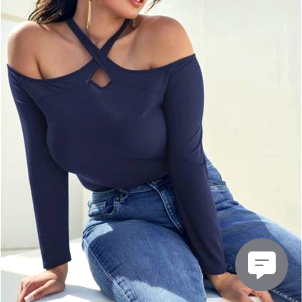 🆕 VENUS Crisscross Neck Top / Navy Blue / XL